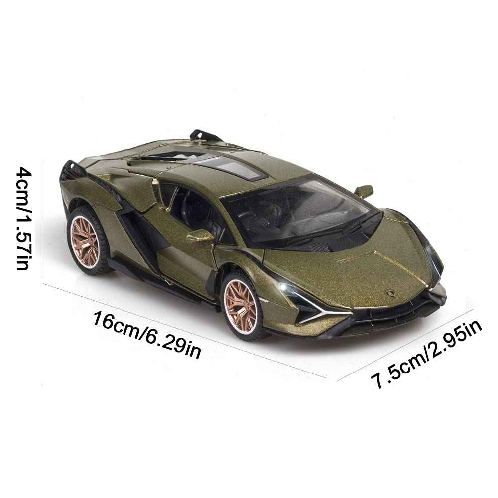 1:32 Scale Lamborghini Sian FKP37 Model Car, Army Green, Diecast Car Toy with Sound, Light, Pull-Back Function