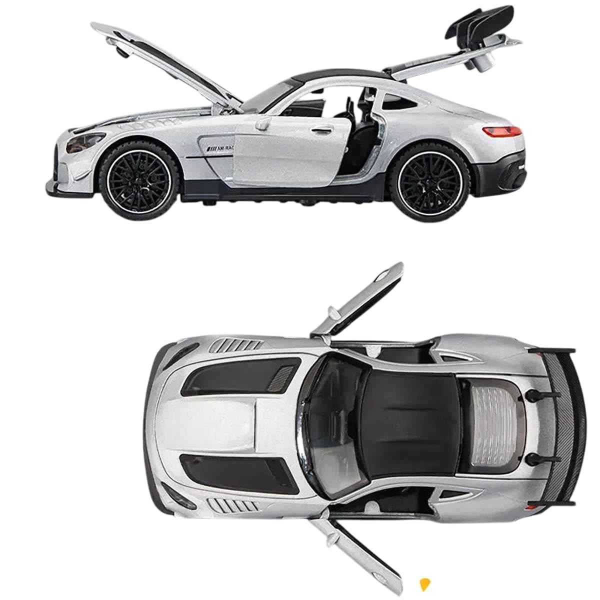 1:32 Die-Cast AMG-GT3S White Model Sports Car Model with Pull-Back Action | Alloy Metal Racing Toy with Openable Doors & Hood, Rear Spoiler