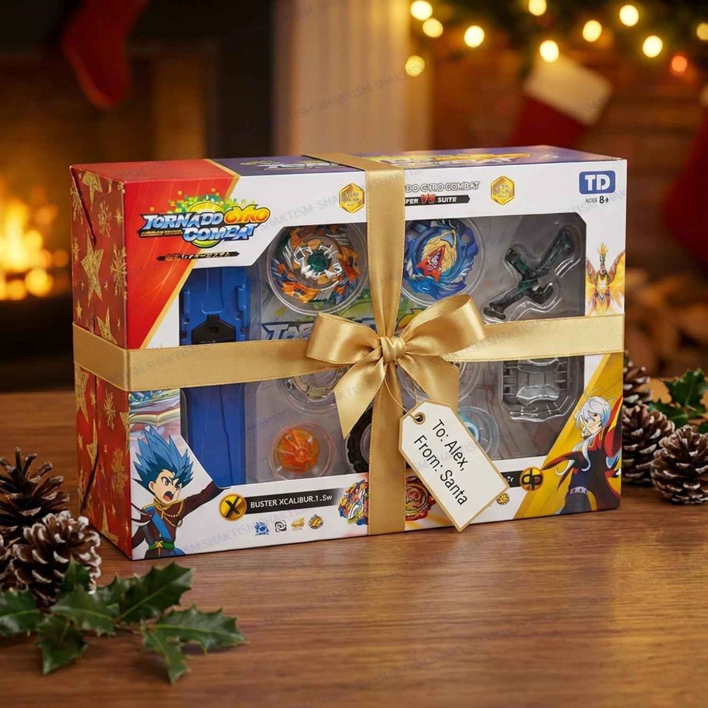 Battling Top Burst Gyro Toy Blade Battle Set with 2 Spinning Tops, 1 Launchers 1 Rapicords, Portable Storage Box