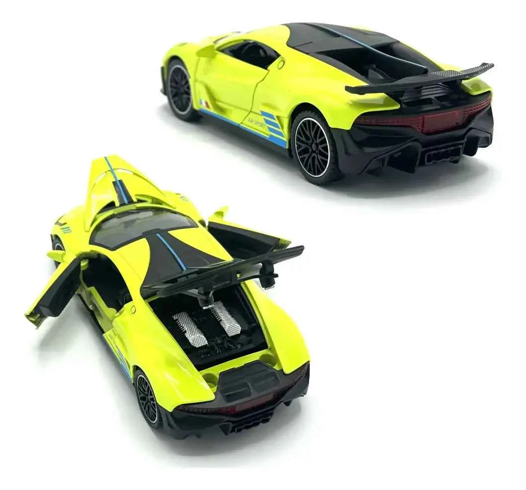 Bugatti Divo Yellow 1:32 Exclusive Alloy Metal Pull Back Die-cast Car Diecast Metal Pullback Toy car with Openable Doors & Light