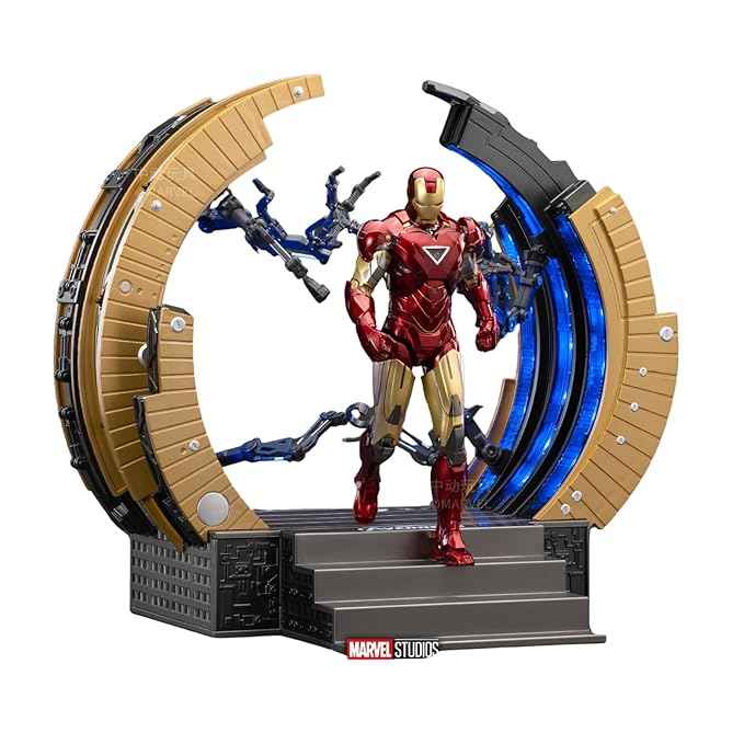 ZD Toys Action Figure Collectible - 7 Inch Iron Man Mark 6 & Suit Up Gantry with Lighting Function