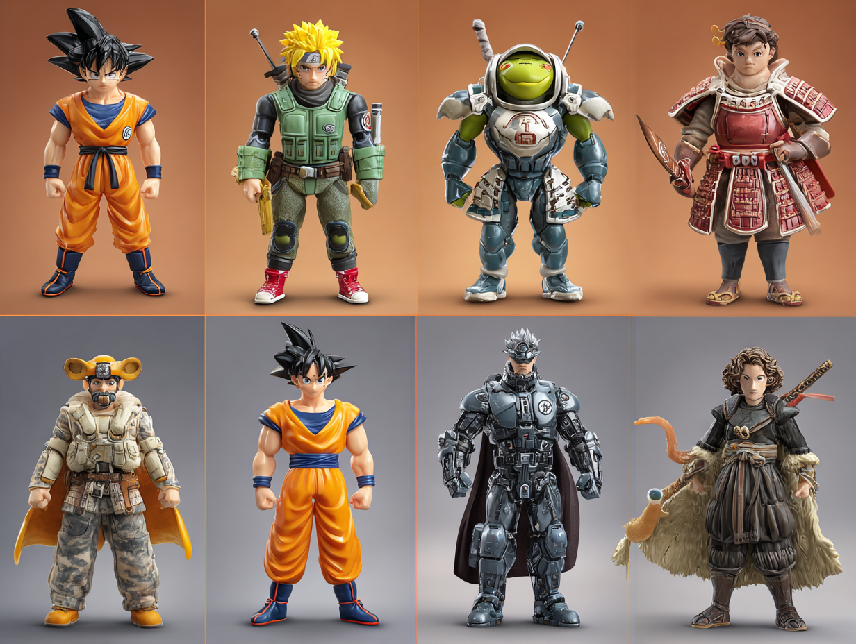 Premium action figures and collectible statues including anime, superhero, and movie characters displayed on shelves