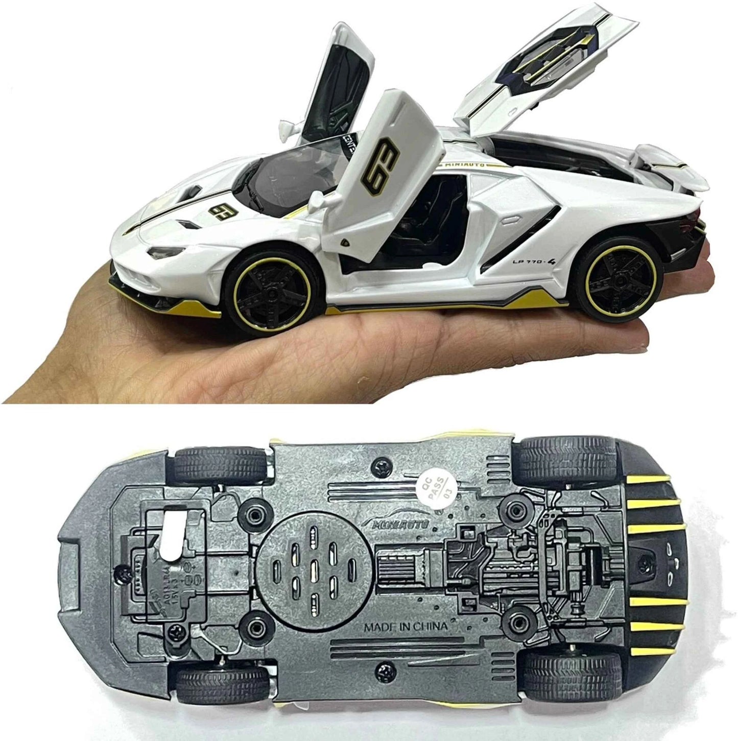 Lamborghini LP770-4 Sport Car Model Car 1:32 Exclusive Alloy Metal Pull Back Die-cast Metal Pullback Toy car with Openable Doors & Light