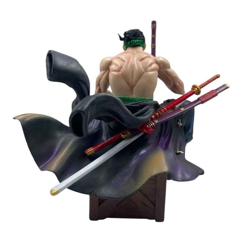 Roronoa Zoro 15cm Action Figure – Anime Collectible Statue with Interchangeable Head & Three Swords, Highly Detailed, Fully Poseable, Ideal for One Piece Collectors