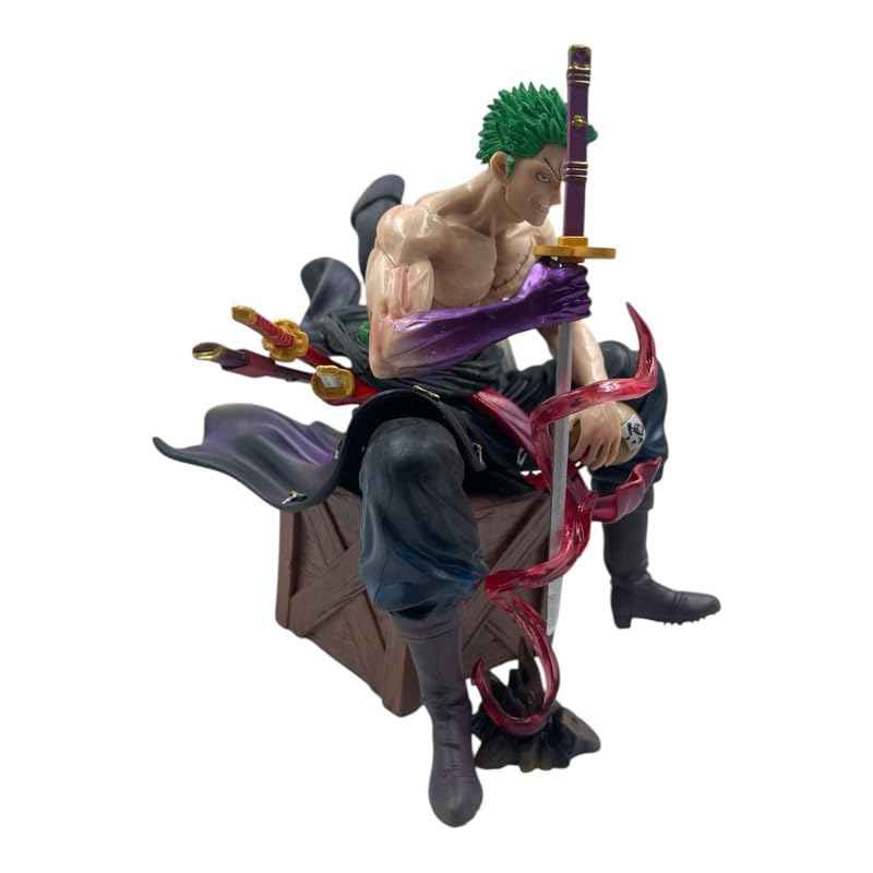 Roronoa Zoro 15cm Action Figure – Anime Collectible Statue with Interchangeable Head & Three Swords, Highly Detailed, Fully Poseable, Ideal for One Piece Collectors