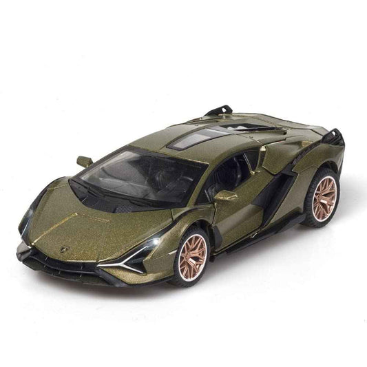 1:32 Scale Lamborghini Sian FKP37 Model Car, Army Green, Diecast Car Toy with Sound, Light, Pull-Back Function