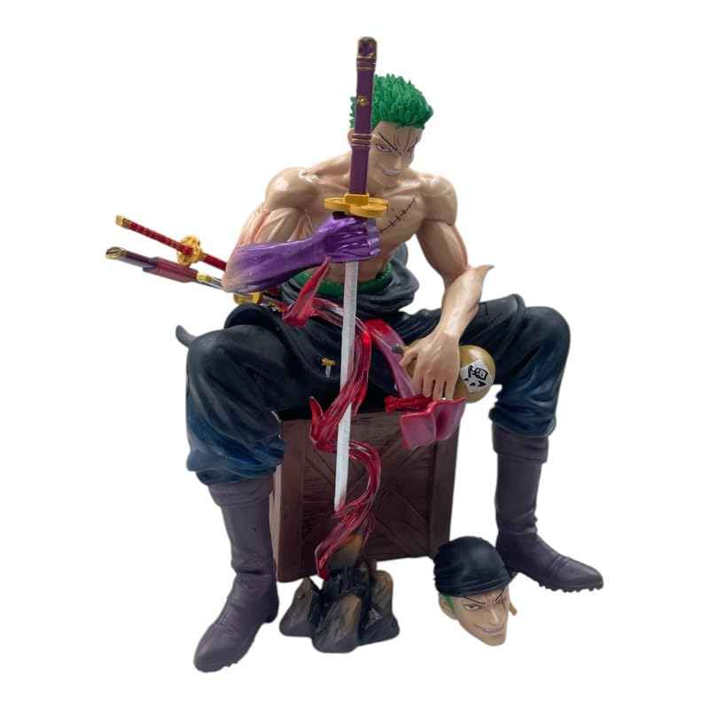 Roronoa Zoro 15cm Action Figure – Anime Collectible Statue with Interchangeable Head & Three Swords, Highly Detailed, Fully Poseable, Ideal for One Piece Collectors