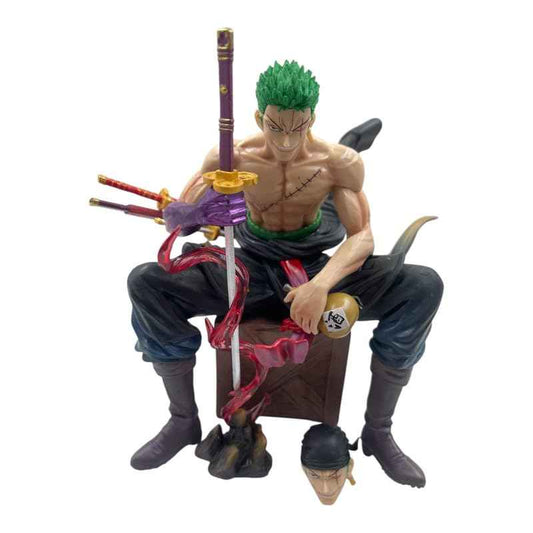 Roronoa Zoro 15cm Action Figure – Anime Collectible Statue with Interchangeable Head & Three Swords, Highly Detailed, Fully Poseable, Ideal for One Piece Collectors