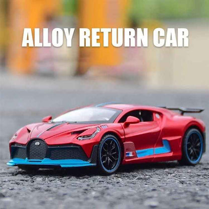 Bugatti Divo Red 1:32 Exclusive Alloy Metal Pull Back Die-cast Car Diecast Metal Pullback Toy car with Openable Doors & Light