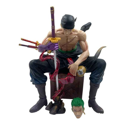 Roronoa Zoro 15cm Action Figure – Anime Collectible Statue with Interchangeable Head & Three Swords, Highly Detailed, Fully Poseable, Ideal for One Piece Collectors