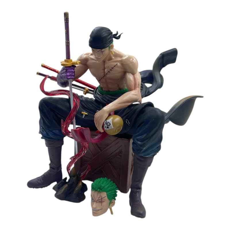 Roronoa Zoro 15cm Action Figure – Anime Collectible Statue with Interchangeable Head & Three Swords, Highly Detailed, Fully Poseable, Ideal for One Piece Collectors