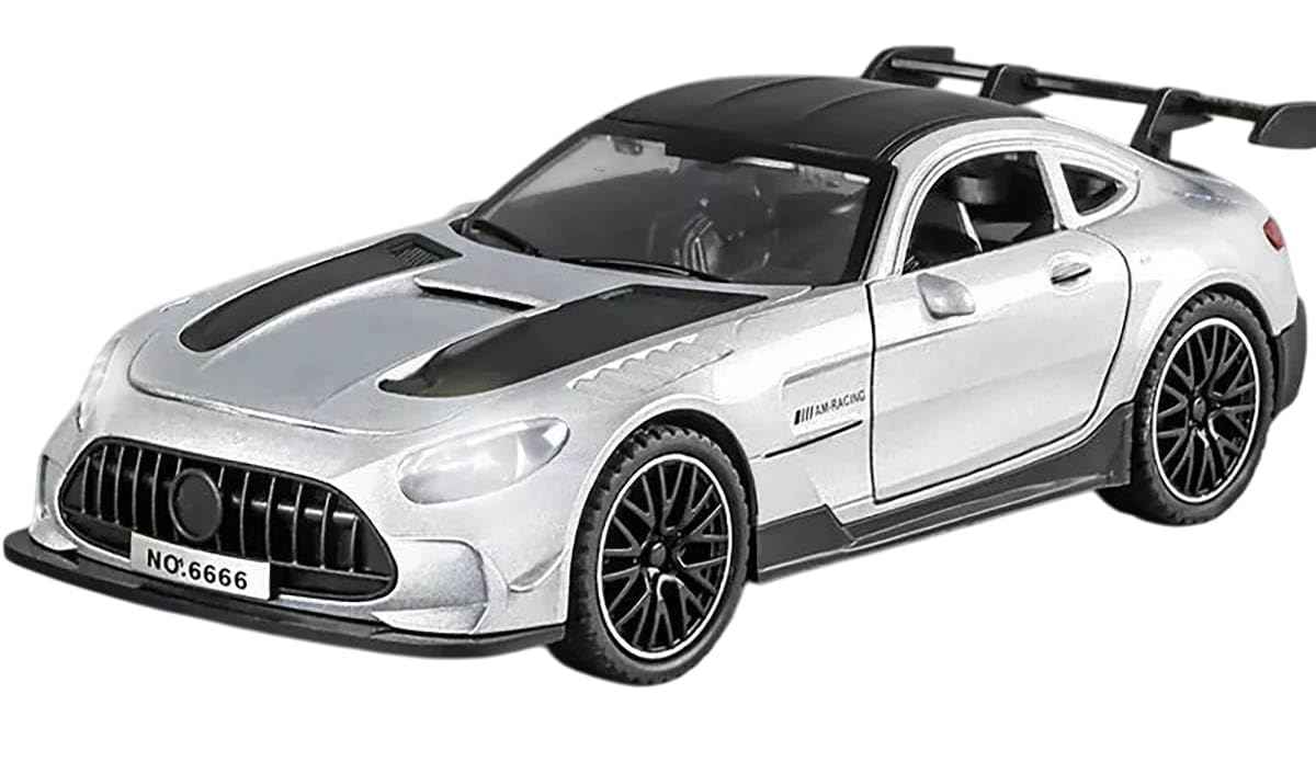 1:32 Die-Cast AMG-GT3S White Model Sports Car Model with Pull-Back Action | Alloy Metal Racing Toy with Openable Doors & Hood, Rear Spoiler
