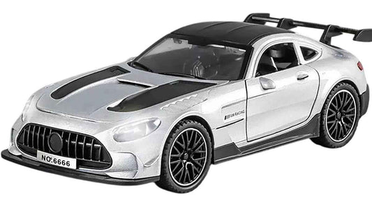 1:32 Die-Cast AMG-GT3S White Model Sports Car Model with Pull-Back Action | Alloy Metal Racing Toy with Openable Doors & Hood, Rear Spoiler