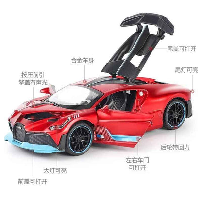 Bugatti Divo Red 1:32 Exclusive Alloy Metal Pull Back Die-cast Car Diecast Metal Pullback Toy car with Openable Doors & Light