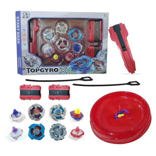 Top Metal Gyro Blade Battle Set with 4 Type Variation Metal Beys, 3 Launchers and Battle Ground