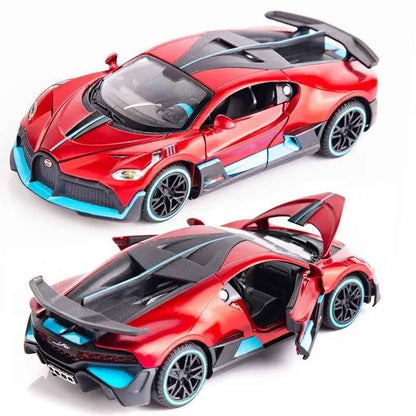 Bugatti Divo Red 1:32 Exclusive Alloy Metal Pull Back Die-cast Car Diecast Metal Pullback Toy car with Openable Doors & Light