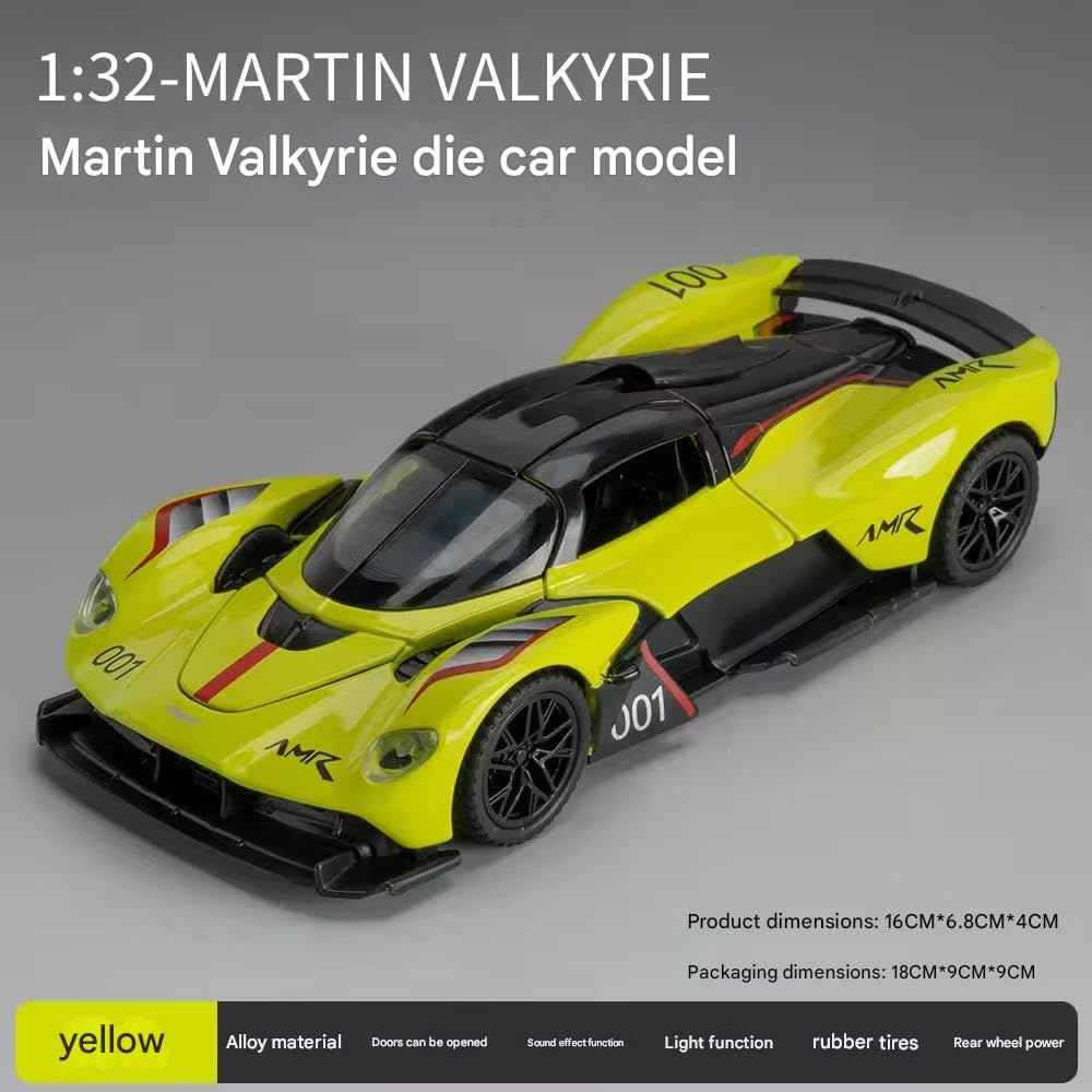 1:32 Scale Green Aston Martin Valkrie Die-Cast Metal Car with Sport car Openable Doors