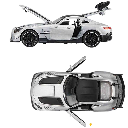 1:32 Die-Cast AMG-GT3S White Model Sports Car Model with Pull-Back Action | Alloy Metal Racing Toy with Openable Doors & Hood, Rear Spoiler