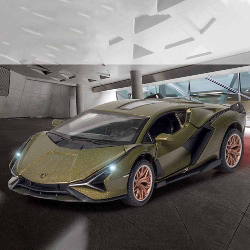 1:32 Scale Lamborghini Sian FKP37 Model Car, Army Green, Diecast Car Toy with Sound, Light, Pull-Back Function