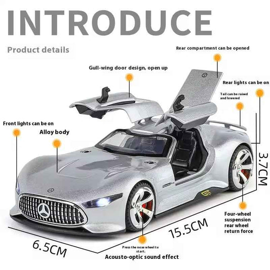 Silver Mercedes Benz AMG Vision GT Supercar Alloy 1:32 Scale Model Die-cast Metal Car Scale Model Pull-Back Toy car with Light & Sound