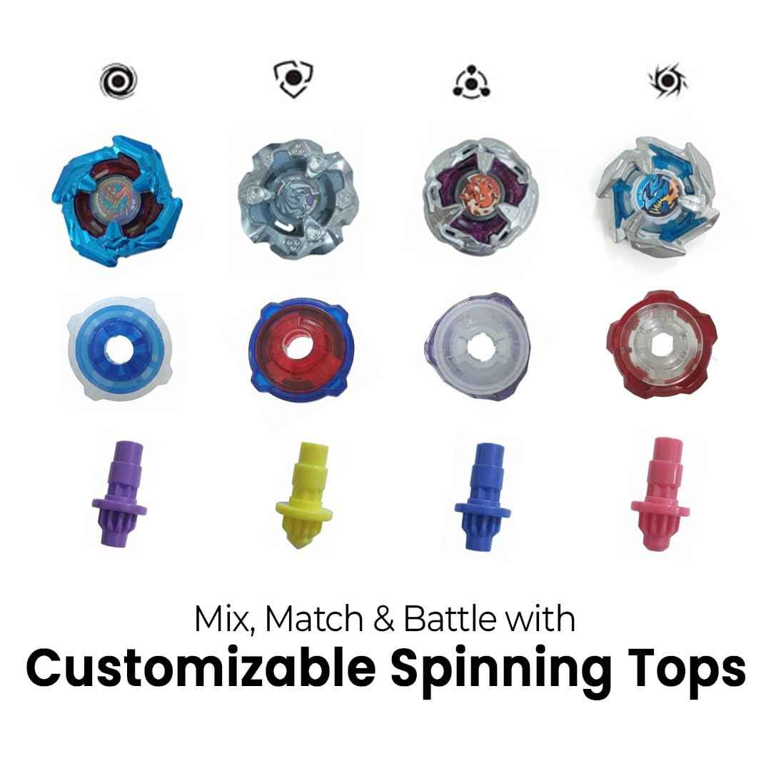 Top Metal Gyro Blade Battle Set with 4 Type Variation Metal Beys, 3 Launchers and Battle Ground