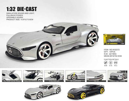 Silver Mercedes Benz AMG Vision GT Supercar Alloy 1:32 Scale Model Die-cast Metal Car Scale Model Pull-Back Toy car with Light & Sound