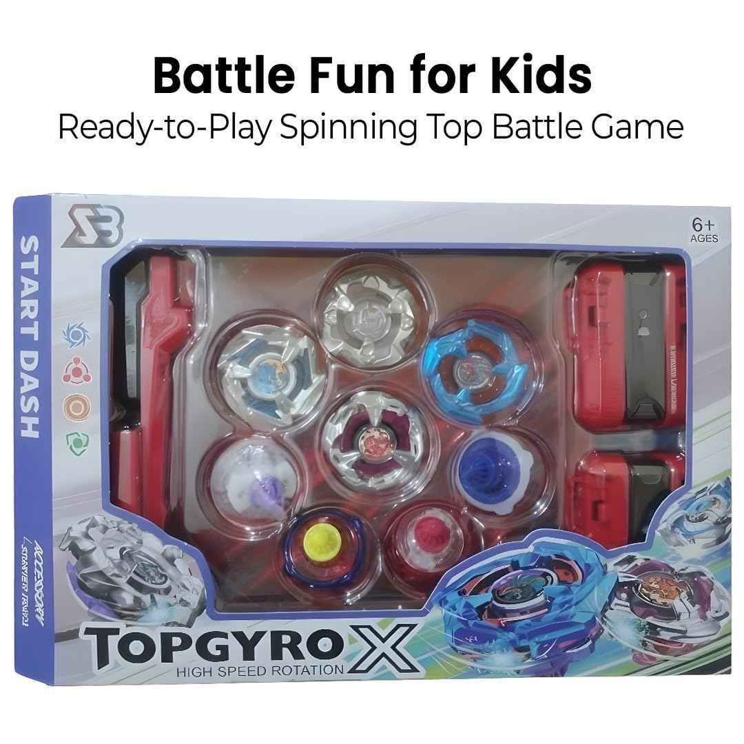 Top Metal Gyro Blade Battle Set with 4 Type Variation Metal Beys, 3 Launchers and Battle Ground