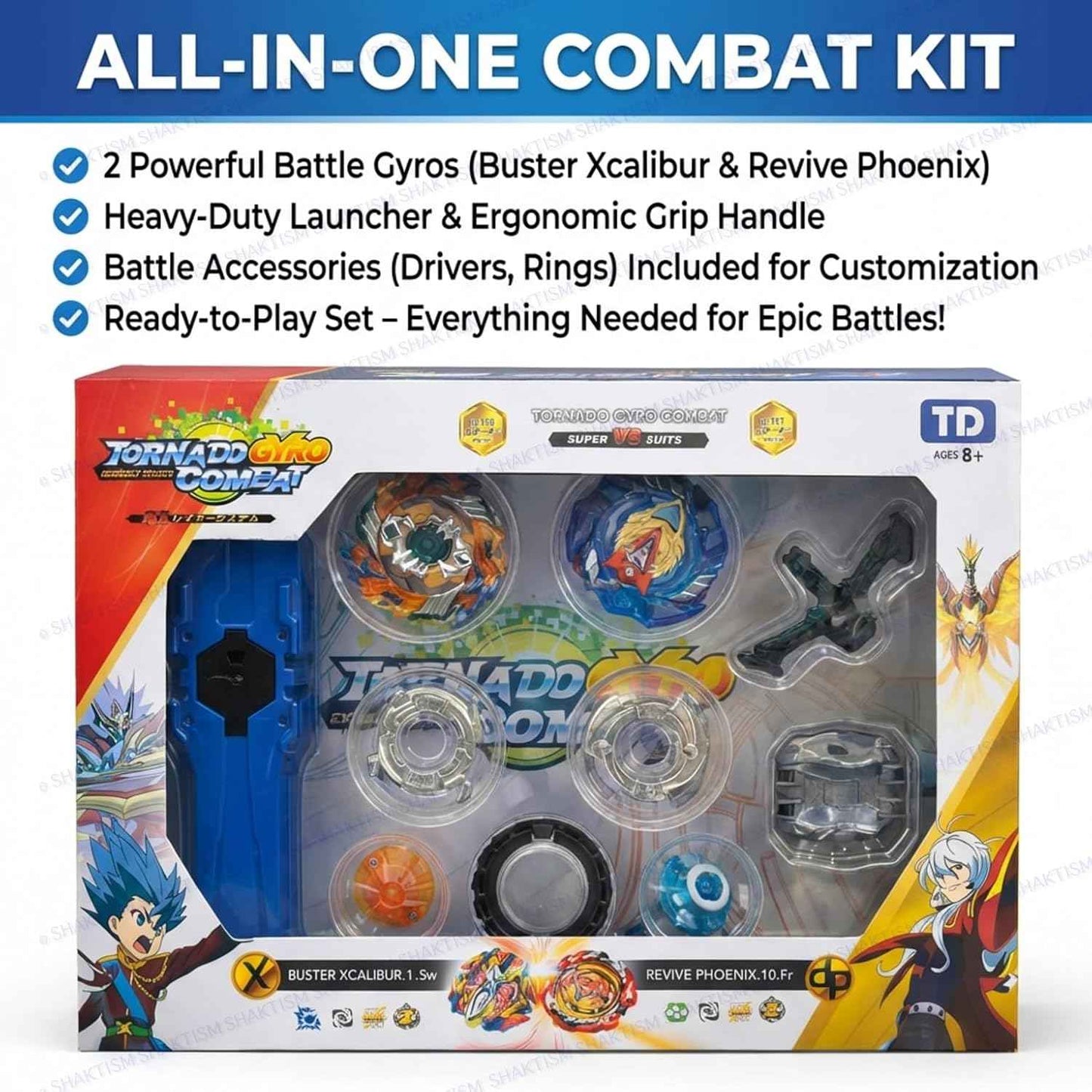 Battling Top Burst Gyro Toy Blade Battle Set with 2 Spinning Tops, 1 Launchers 1 Rapicords, Portable Storage Box