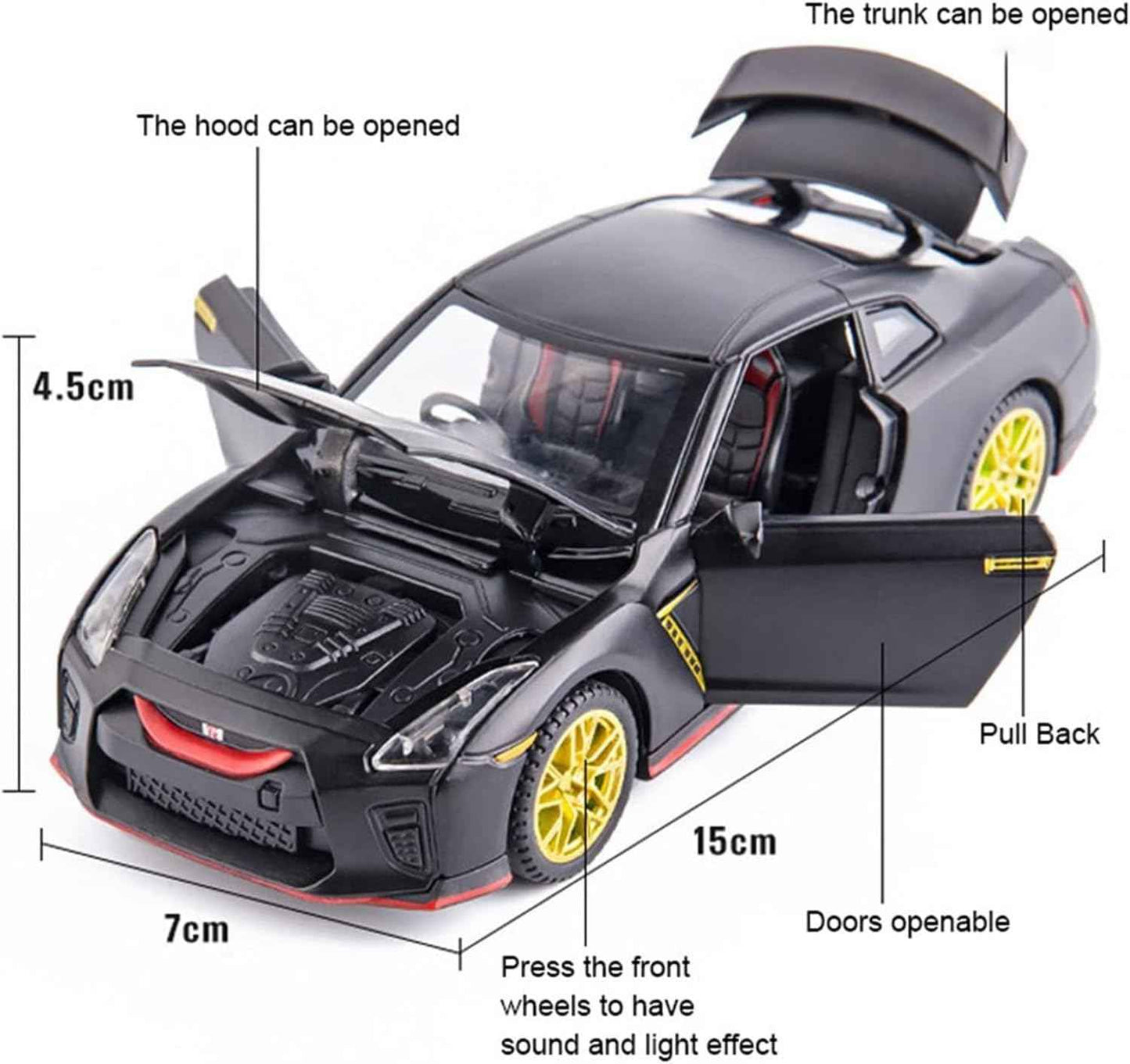 Black 1:32 GTRR R35 Die-Cast Alloy Sports Car Model with Pull-Back Action