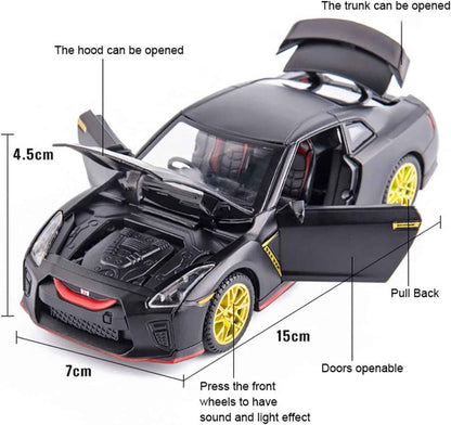 Black 1:32 GTRR R35 Die-Cast Alloy Sports Car Model with Pull-Back Action