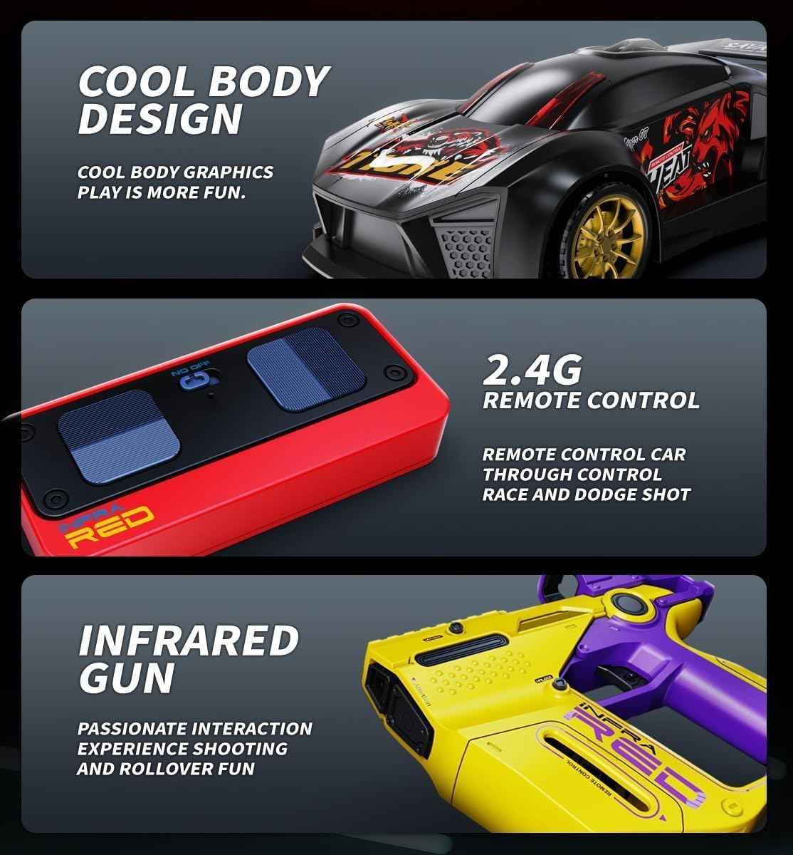 2 Player Infrared Battle RC Car Toy with Dual Remotes, Shoot & Knock Down Racing Game, Time Bound Dodge & Target Action