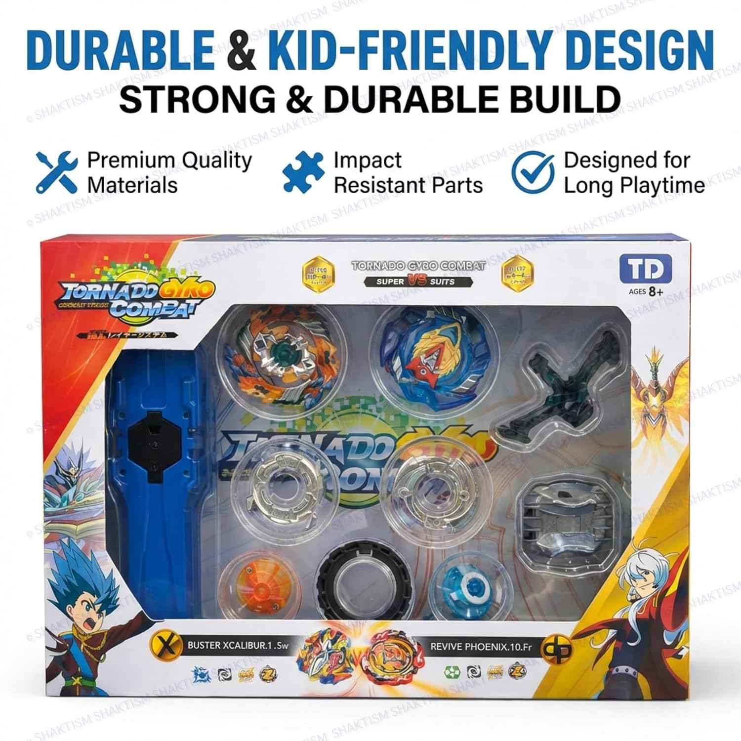 Battling Top Burst Gyro Toy Blade Battle Set with 2 Spinning Tops, 1 Launchers 1 Rapicords, Portable Storage Box