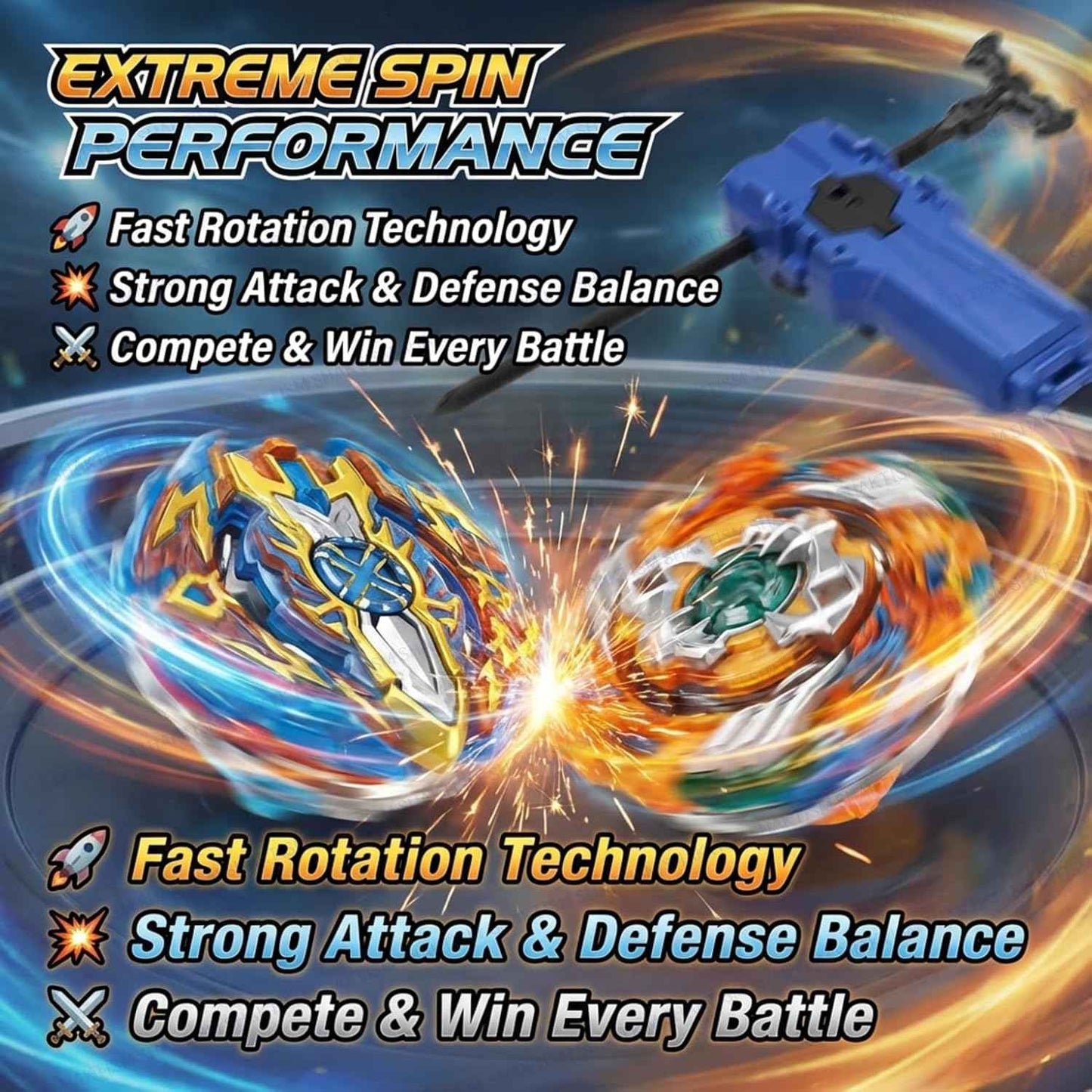 Battling Top Burst Gyro Toy Blade Battle Set with 2 Spinning Tops, 1 Launchers 1 Rapicords, Portable Storage Box