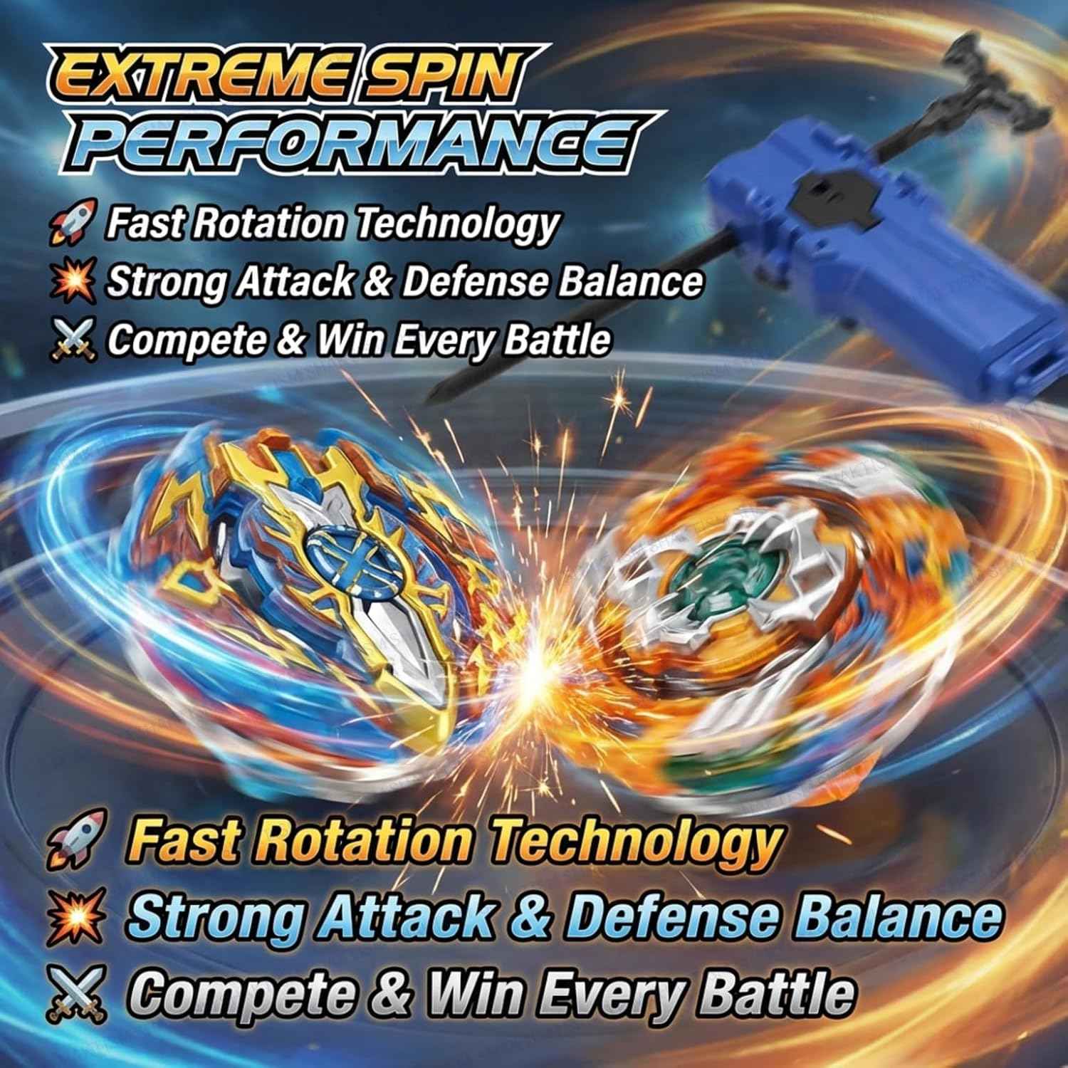 Battling Top Burst Gyro Toy Blade Battle Set with 2 Spinning Tops, 1 Launchers 1 Rapicords, Portable Storage Box