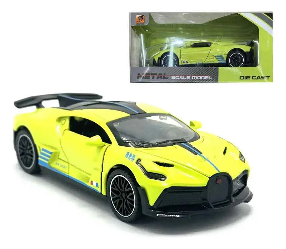 Bugatti Divo Yellow 1:32 Exclusive Alloy Metal Pull Back Die-cast Car Diecast Metal Pullback Toy car with Openable Doors & Light