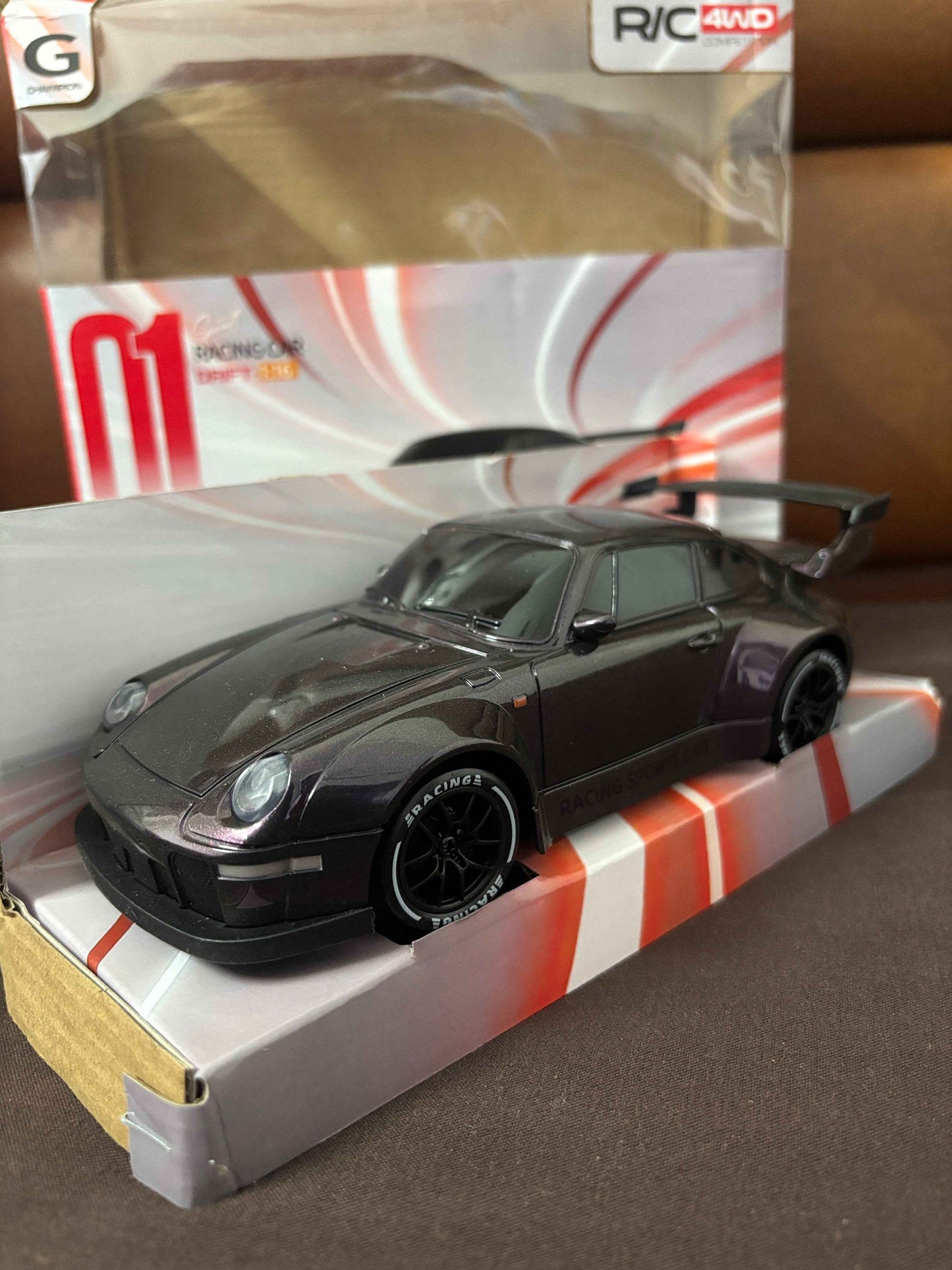 RC Drift Car with Remote Control, 1:16 Scale Racing Model, Gray, with Battery, Spare Tires and Accessories