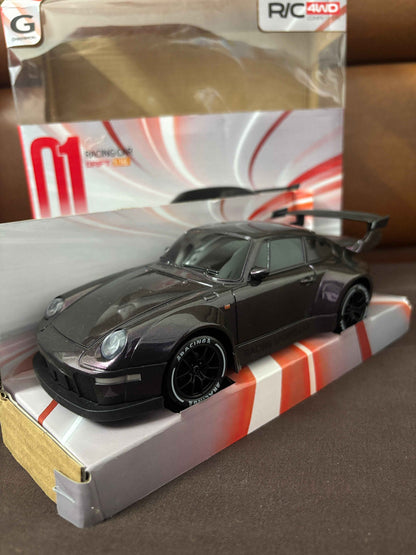 RC Drift Car with Remote Control, 1:16 Scale Racing Model, Gray, with Battery, Spare Tires and Accessories