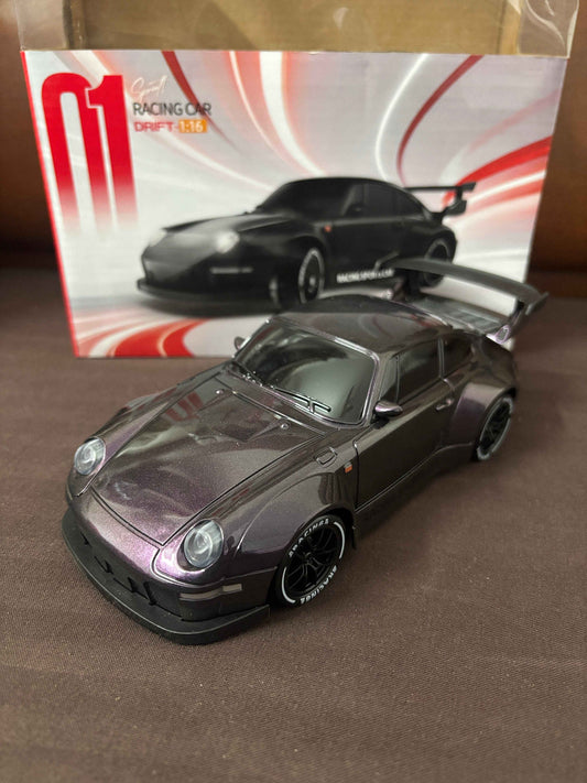 RC Drift Car with Remote Control, 1:16 Scale Racing Model, Gray, with Battery, Spare Tires and Accessories
