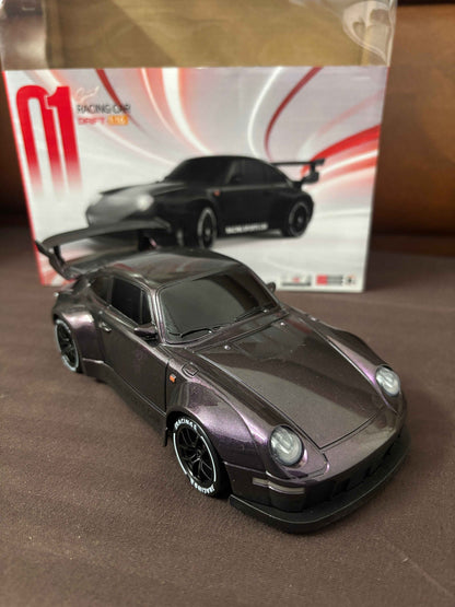 RC Drift Car with Remote Control, 1:16 Scale Racing Model, Gray, with Battery, Spare Tires and Accessories