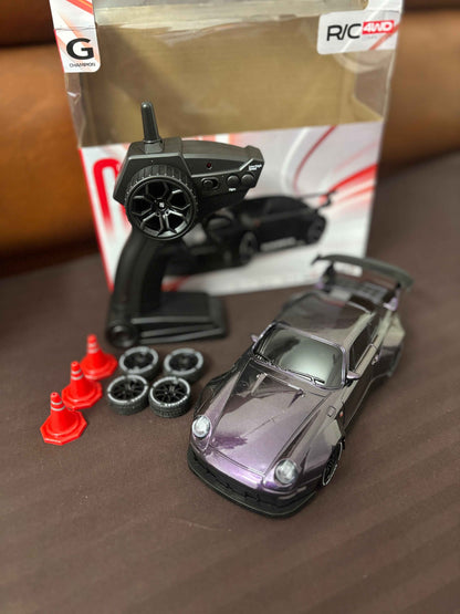 RC Drift Car with Remote Control, 1:16 Scale Racing Model, Gray, with Battery, Spare Tires and Accessories