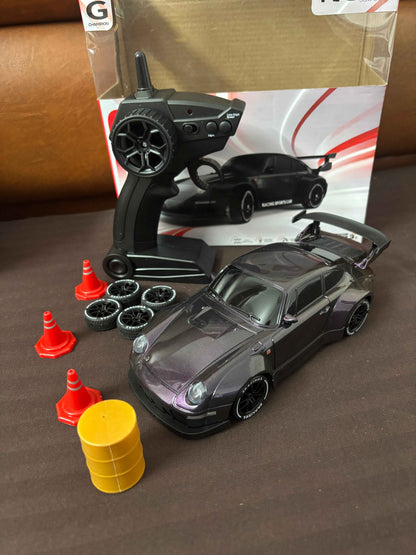 RC Drift Car with Remote Control, 1:16 Scale Racing Model, Gray, with Battery, Spare Tires and Accessories