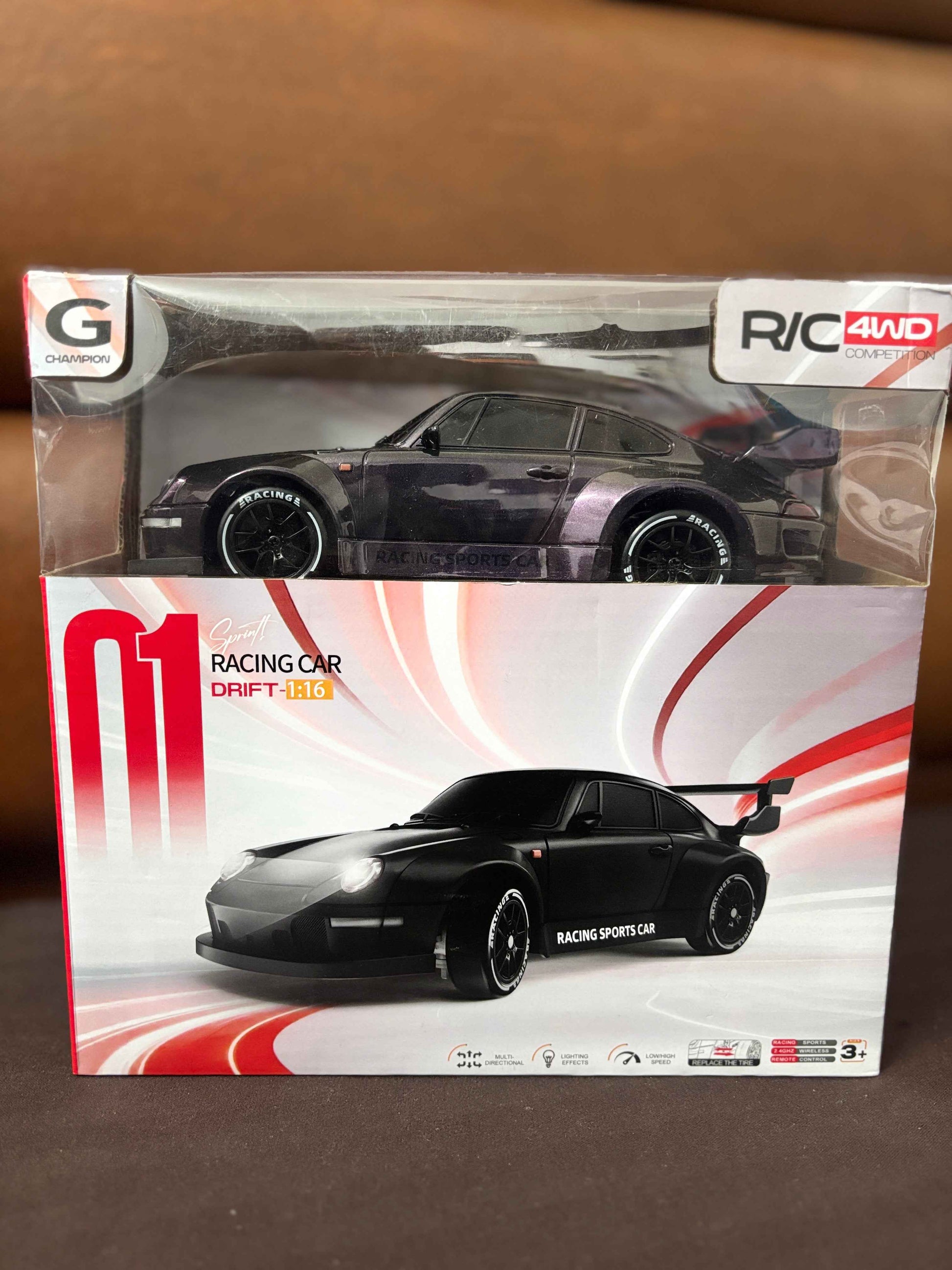 RC Drift Car with Remote Control, 1:16 Scale Racing Model, Gray, with Battery, Spare Tires and Accessories