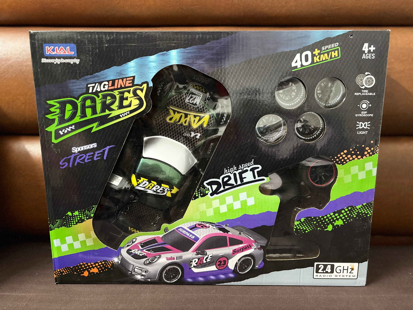 RC Drift Car 1:16 Scale 2.4GHz 4WD High Speed Remote Control Car with LED Lights, Extra Tires & Rechargeable Battery – Racing Sport Vehicle Toy for Kids, Boys, Girls & Adults