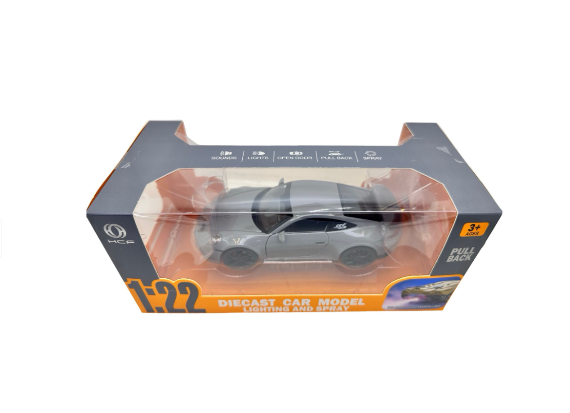 Porsche Turbo grey model 1:22 scale with lights, sounds and steam effect