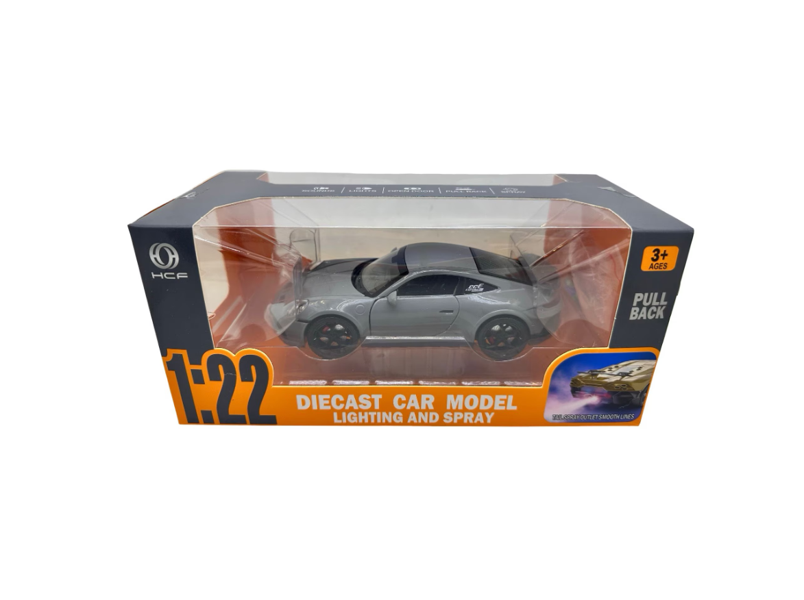 Porsche Turbo grey model 1:22 scale with lights, sounds and steam effect